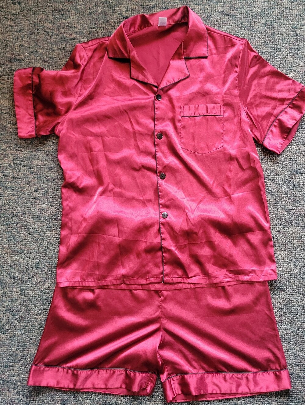 Men's Satin Short Pajama Set in Deep Red